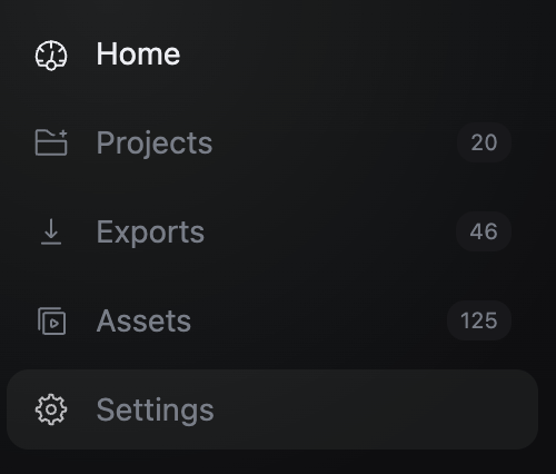 AVE sidebar with Settings selected.