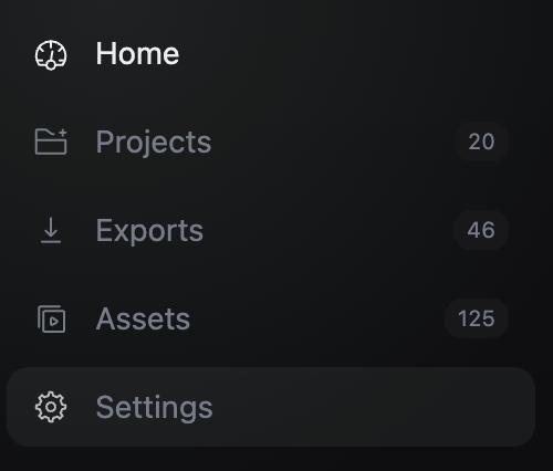 AVE sidebar with Settings selected.